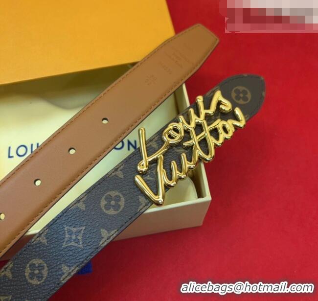 Grade Quality Louis Vuitton LV Script Belt 3cm in Monogram Canvas and Leather M4515 Brown 2025