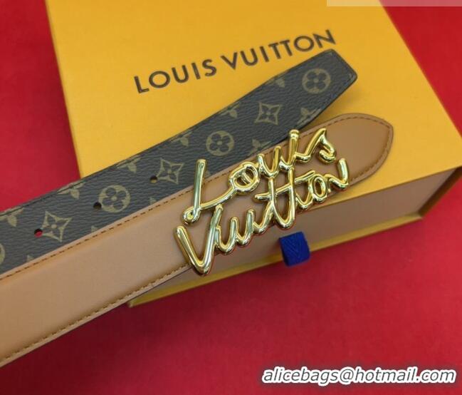 Grade Quality Louis Vuitton LV Script Belt 3cm in Monogram Canvas and Leather M4515 Brown 2025