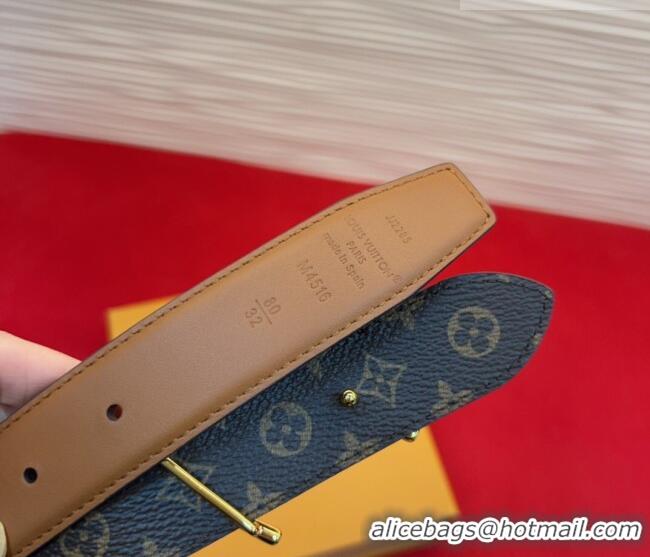 Grade Quality Louis Vuitton LV Script Belt 3cm in Monogram Canvas and Leather M4515 Brown 2025