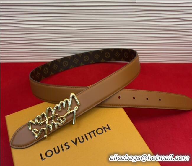 Grade Quality Louis Vuitton LV Script Belt 3cm in Monogram Canvas and Leather M4515 Brown 2025