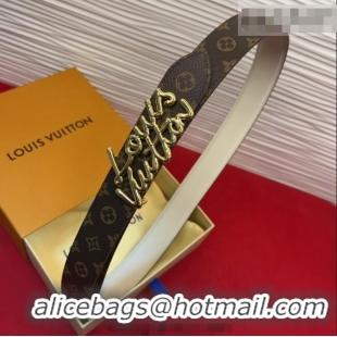 Top Design Louis Vuitton LV Script Belt 3cm in Monogram Canvas and Leather M4515 White 2025