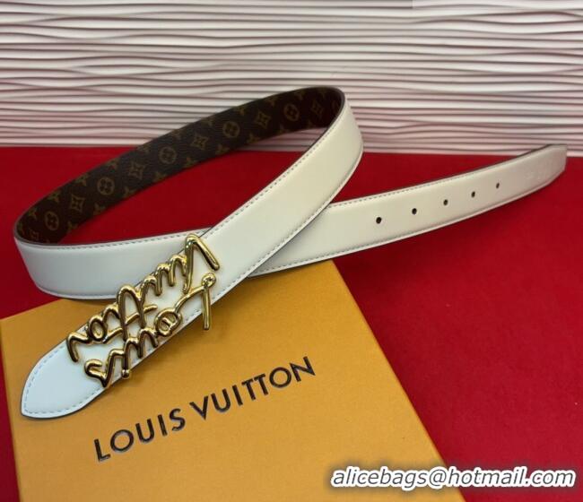 Top Design Louis Vuitton LV Script Belt 3cm in Monogram Canvas and Leather M4515 White 2025
