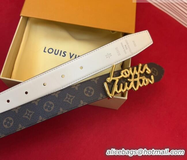 Top Design Louis Vuitton LV Script Belt 3cm in Monogram Canvas and Leather M4515 White 2025