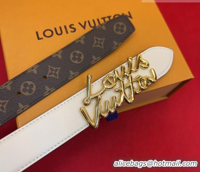 Top Design Louis Vuitton LV Script Belt 3cm in Monogram Canvas and Leather M4515 White 2025