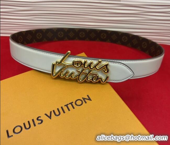 Top Design Louis Vuitton LV Script Belt 3cm in Monogram Canvas and Leather M4515 White 2025