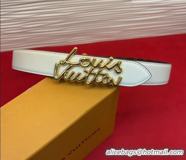 Top Design Louis Vuitton LV Script Belt 3cm in Monogram Canvas and Leather M4515 White 2025