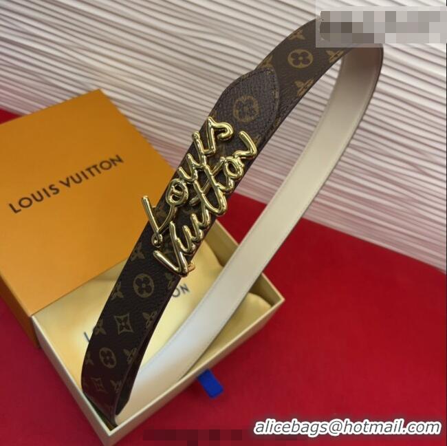 Top Design Louis Vuitton LV Script Belt 3cm in Monogram Canvas and Leather M4515 White 2025