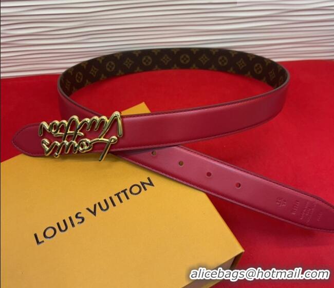 Well Crafted Louis Vuitton LV Script Belt 3cm in Monogram Canvas and Leather M4515 Red 2025
