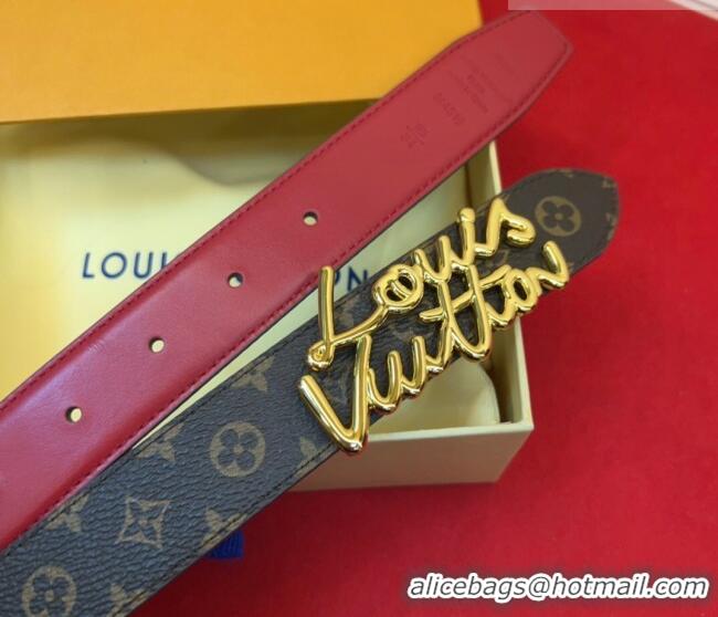 Well Crafted Louis Vuitton LV Script Belt 3cm in Monogram Canvas and Leather M4515 Red 2025