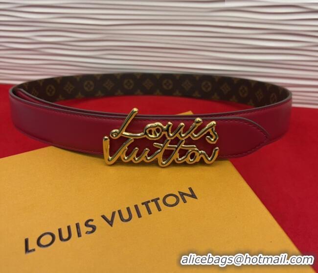 Well Crafted Louis Vuitton LV Script Belt 3cm in Monogram Canvas and Leather M4515 Red 2025