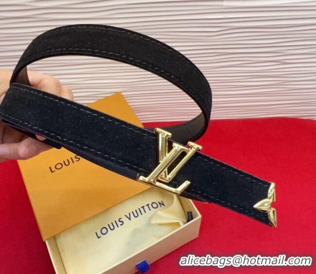 Grade Quality Louis Vuitton Pretty LV Belt 2cm in Suede and Leather M8232 Black/Gold 2026