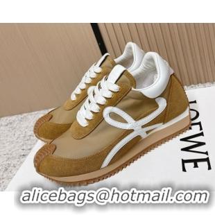 Top Design Loewe Flow Runner Sneakers in Nylon and Suede Beige/Brown 0226014