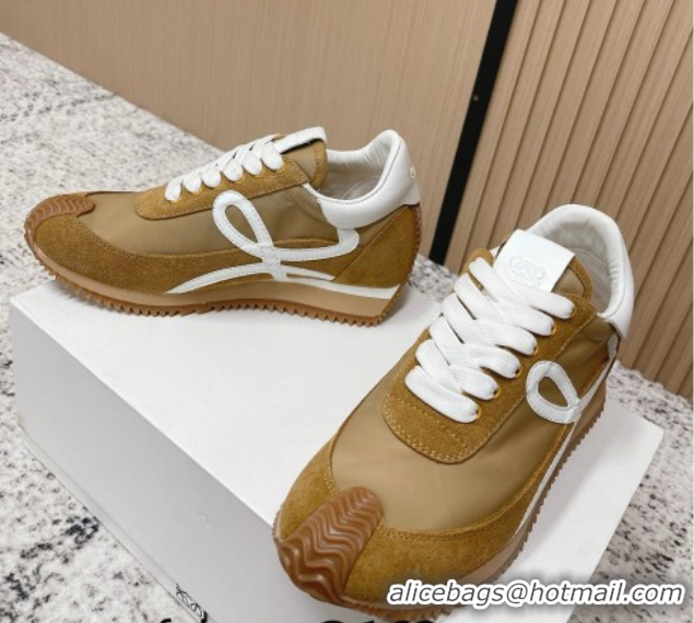 Top Design Loewe Flow Runner Sneakers in Nylon and Suede Beige/Brown 0226014