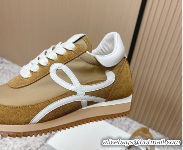 Top Design Loewe Flow Runner Sneakers in Nylon and Suede Beige/Brown 0226014