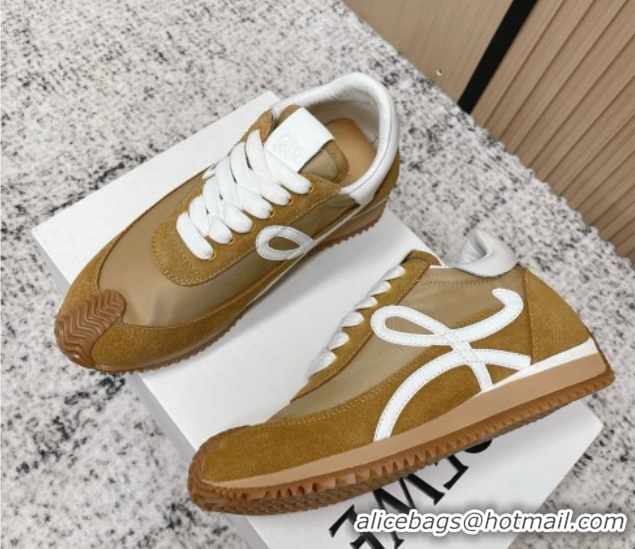 Top Design Loewe Flow Runner Sneakers in Nylon and Suede Beige/Brown 0226014