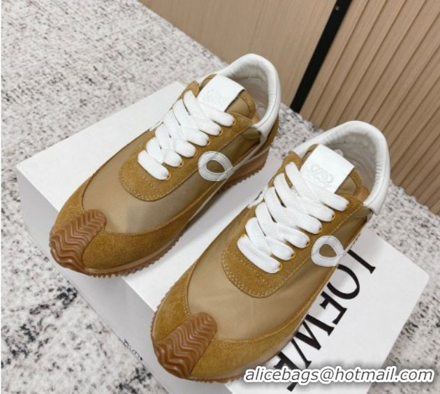 Top Design Loewe Flow Runner Sneakers in Nylon and Suede Beige/Brown 0226014