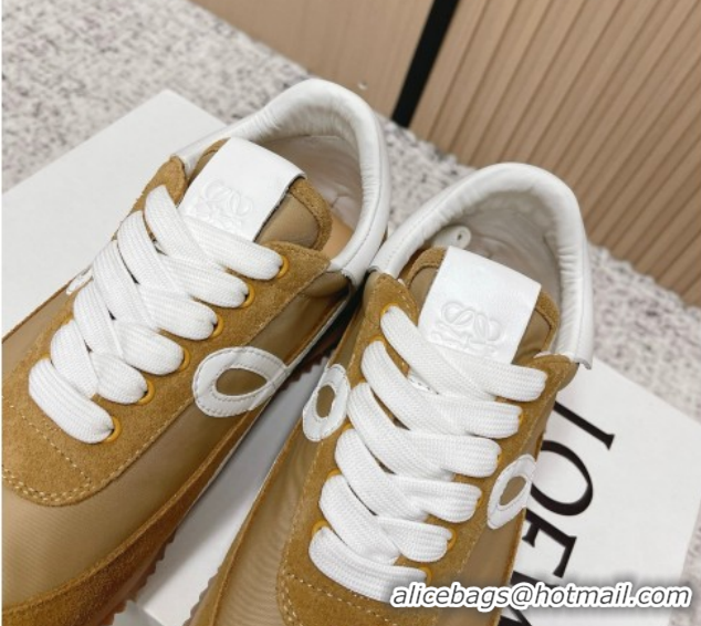 Top Design Loewe Flow Runner Sneakers in Nylon and Suede Beige/Brown 0226014