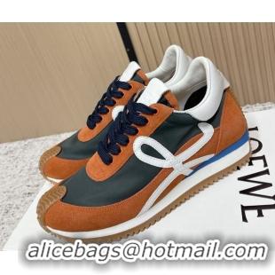 Best Grade Loewe Flow Runner Sneakers in Nylon and Suede Orange/Green 0226016