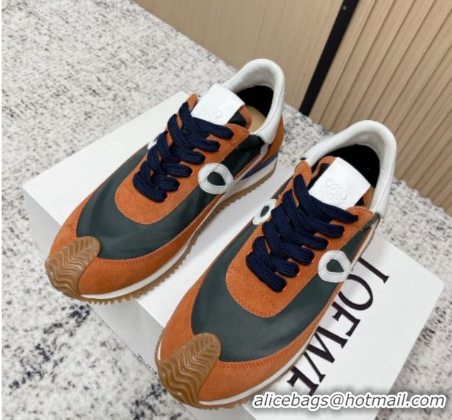 Best Grade Loewe Flow Runner Sneakers in Nylon and Suede Orange/Green 0226016