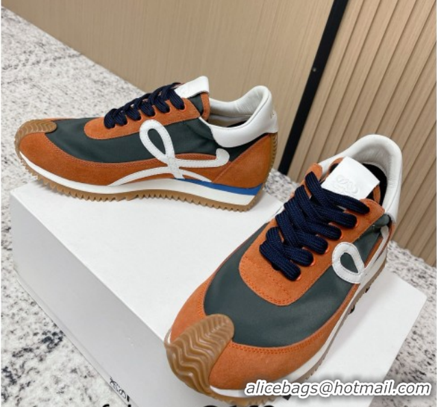 Best Grade Loewe Flow Runner Sneakers in Nylon and Suede Orange/Green 0226016