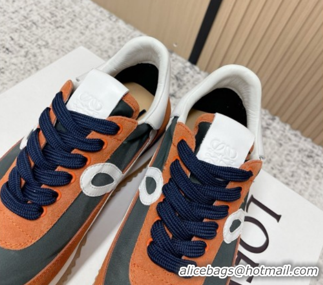 Best Grade Loewe Flow Runner Sneakers in Nylon and Suede Orange/Green 0226016