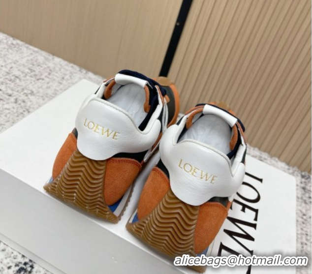Best Grade Loewe Flow Runner Sneakers in Nylon and Suede Orange/Green 0226016