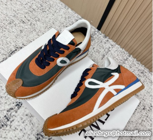 Best Grade Loewe Flow Runner Sneakers in Nylon and Suede Orange/Green 0226016
