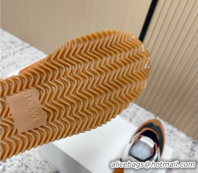 Best Grade Loewe Flow Runner Sneakers in Nylon and Suede Orange/Green 0226016