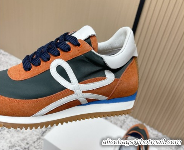 Best Grade Loewe Flow Runner Sneakers in Nylon and Suede Orange/Green 0226016