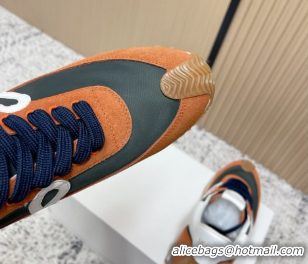 Best Grade Loewe Flow Runner Sneakers in Nylon and Suede Orange/Green 0226016