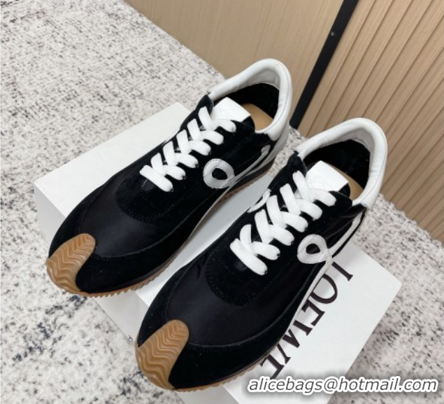 Stylish Loewe Flow Runner Sneakers in Nylon and Suede Black/White 60226018