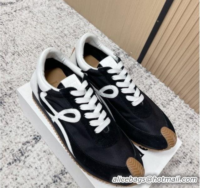 Stylish Loewe Flow Runner Sneakers in Nylon and Suede Black/White 60226018