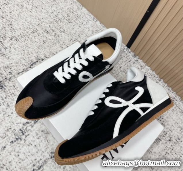 Stylish Loewe Flow Runner Sneakers in Nylon and Suede Black/White 60226018