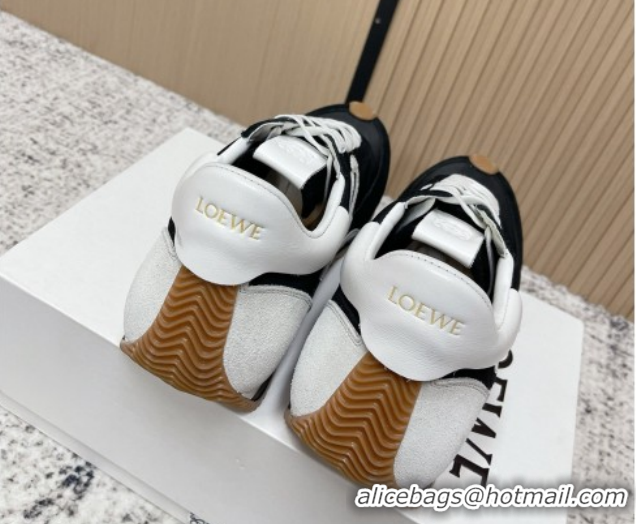 Stylish Loewe Flow Runner Sneakers in Nylon and Suede Black/White 60226018