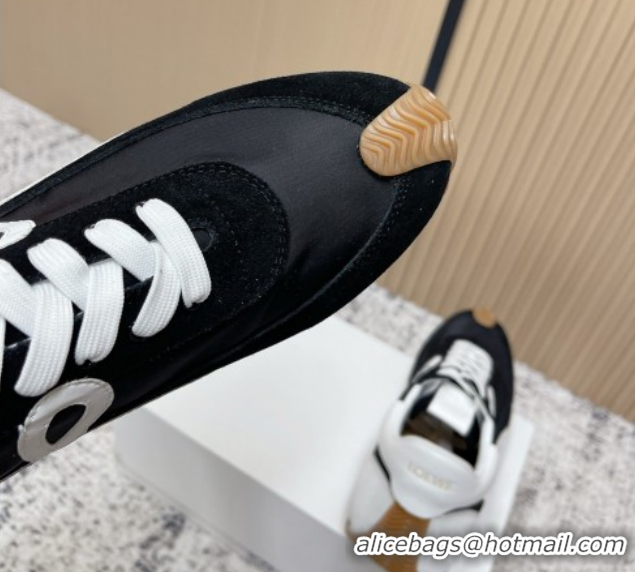 Stylish Loewe Flow Runner Sneakers in Nylon and Suede Black/White 60226018
