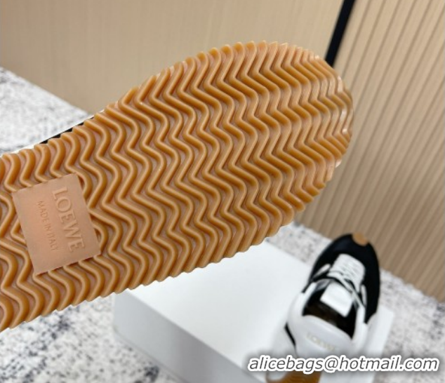 Stylish Loewe Flow Runner Sneakers in Nylon and Suede Black/White 60226018