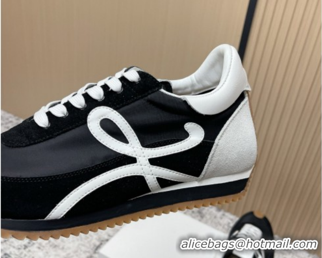 Stylish Loewe Flow Runner Sneakers in Nylon and Suede Black/White 60226018