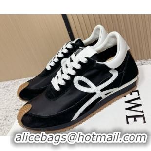 Perfect Loewe Flow Runner Sneakers in Nylon and Suede Black/White 60226020