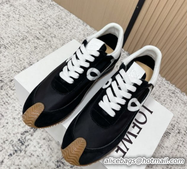 Perfect Loewe Flow Runner Sneakers in Nylon and Suede Black/White 60226020