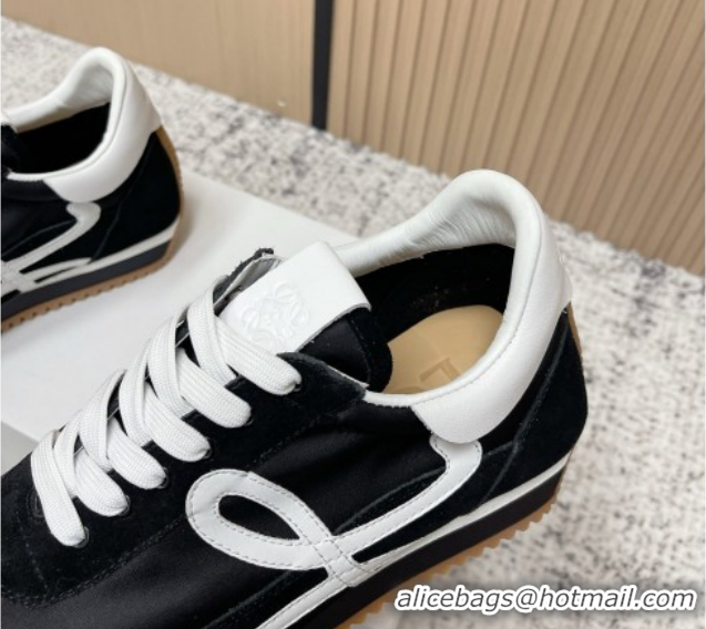 Perfect Loewe Flow Runner Sneakers in Nylon and Suede Black/White 60226020