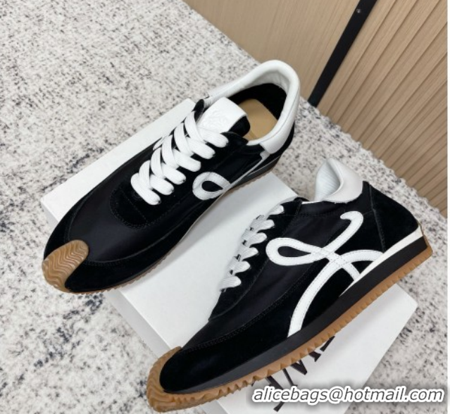 Perfect Loewe Flow Runner Sneakers in Nylon and Suede Black/White 60226020