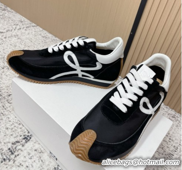 Perfect Loewe Flow Runner Sneakers in Nylon and Suede Black/White 60226020