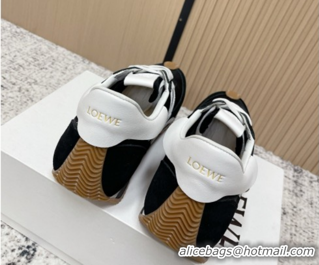 Perfect Loewe Flow Runner Sneakers in Nylon and Suede Black/White 60226020