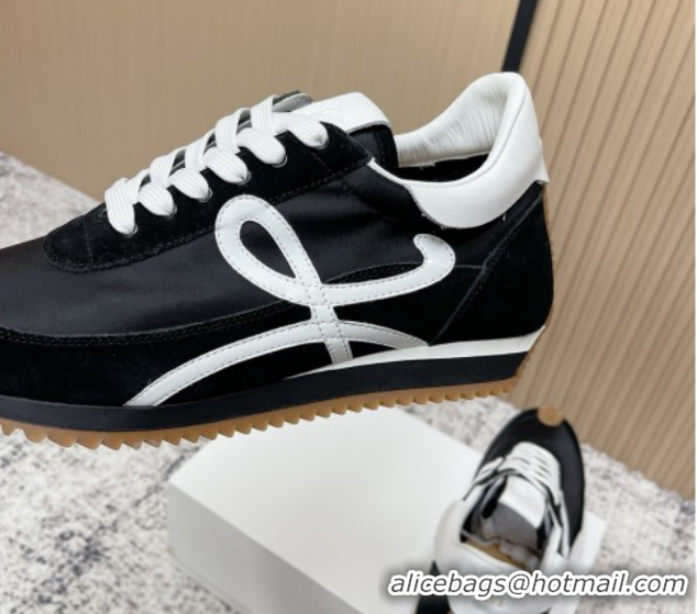 Perfect Loewe Flow Runner Sneakers in Nylon and Suede Black/White 60226020