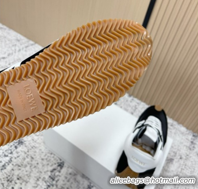 Perfect Loewe Flow Runner Sneakers in Nylon and Suede Black/White 60226020