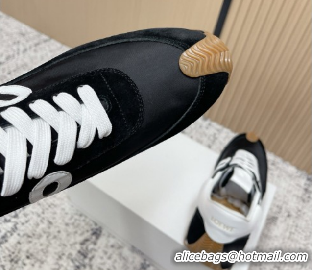 Perfect Loewe Flow Runner Sneakers in Nylon and Suede Black/White 60226020