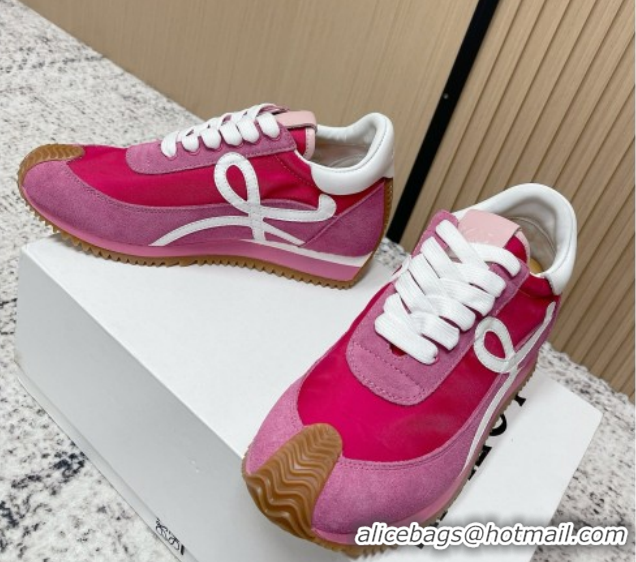 Shop Duplicate Loewe Flow Runner Sneakers in Nylon and Suede Dark Pink 60226023