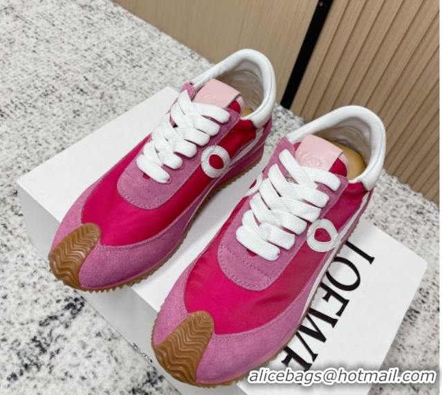 Shop Duplicate Loewe Flow Runner Sneakers in Nylon and Suede Dark Pink 60226023
