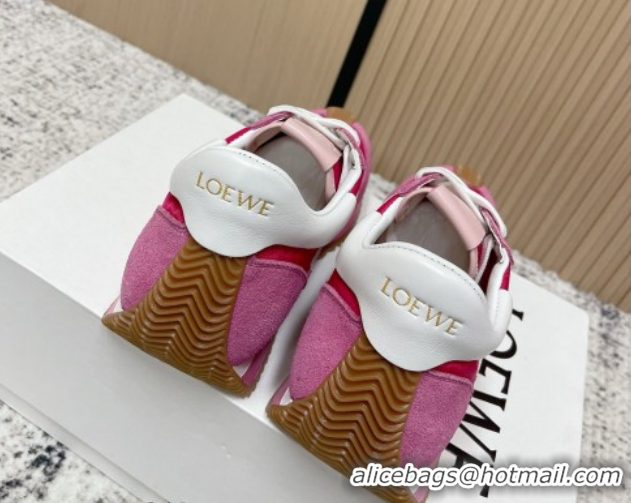 Shop Duplicate Loewe Flow Runner Sneakers in Nylon and Suede Dark Pink 60226023