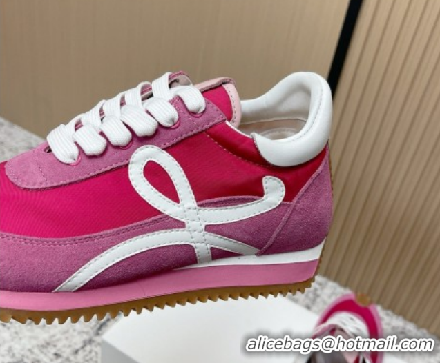 Shop Duplicate Loewe Flow Runner Sneakers in Nylon and Suede Dark Pink 60226023